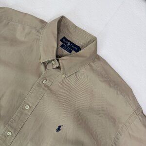 Ralph Lauren Blake Shirt Mens XL Beige Short Sleeve 100% Cotton Button Down Vtg